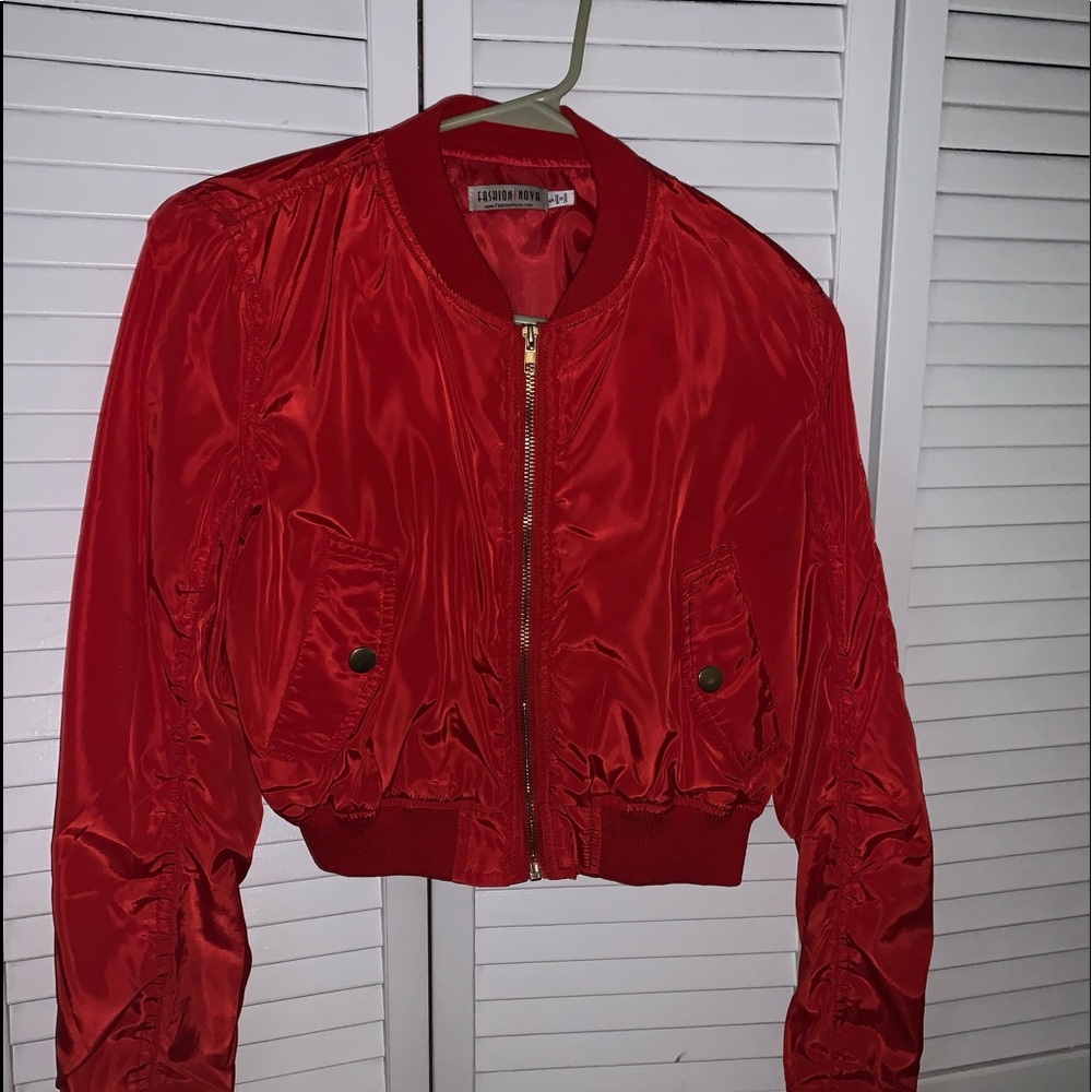 Bright red bomber jacket